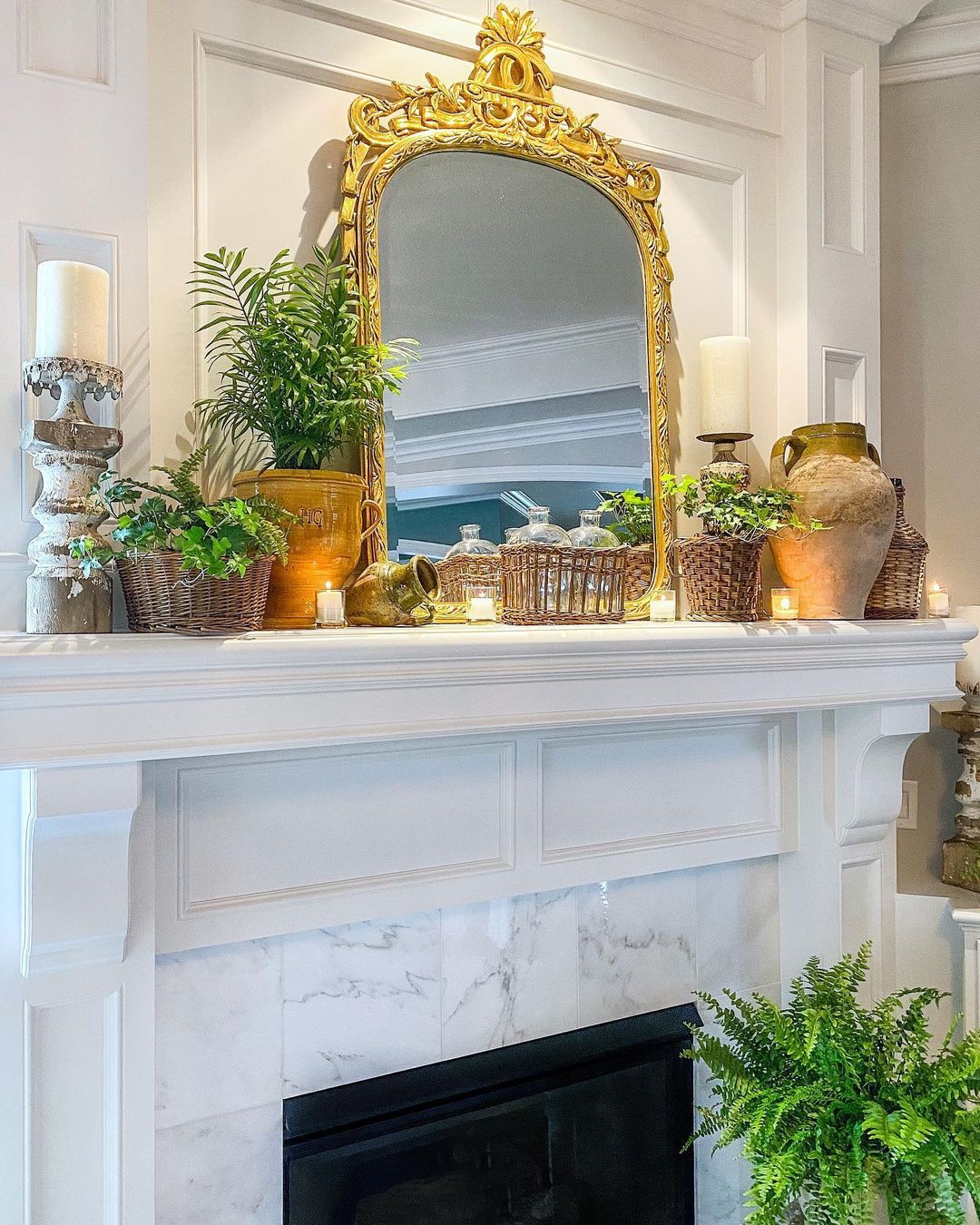 Elegant Greenery and Gold for a Sophisticated Summer Mantel