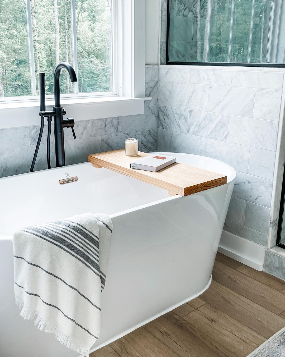 Enjoy a Cozy Bath with a Sleek Wooden Tray