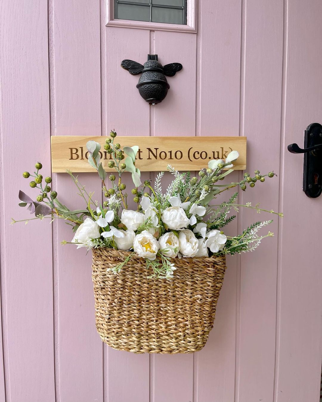 Elegant White Peony and Greenery Door Basket