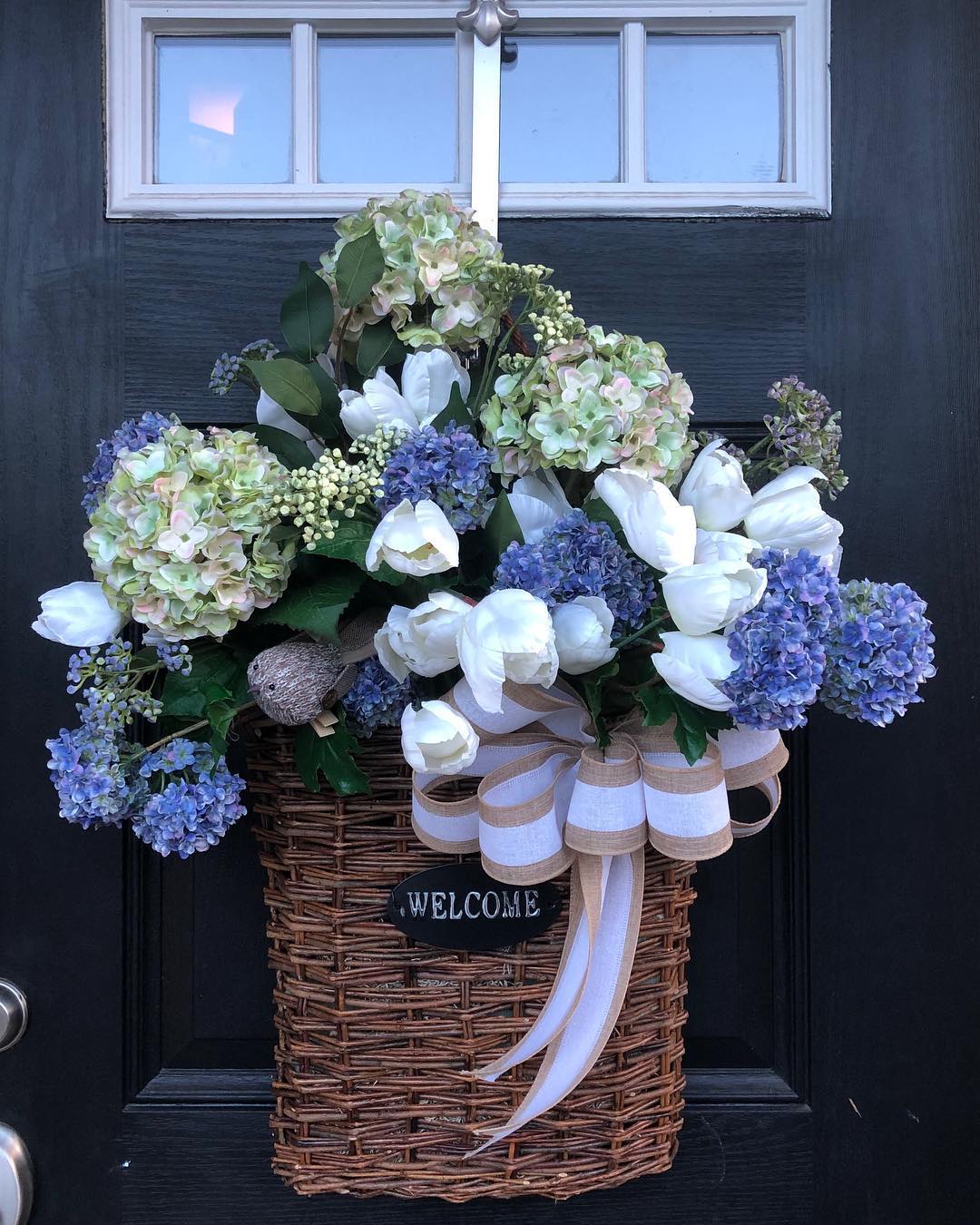 Charming Hydrangea and Tulip Door Basket
