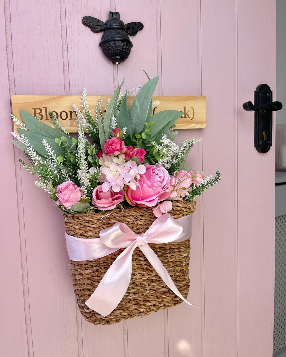 Elegant Pink Floral Door Basket