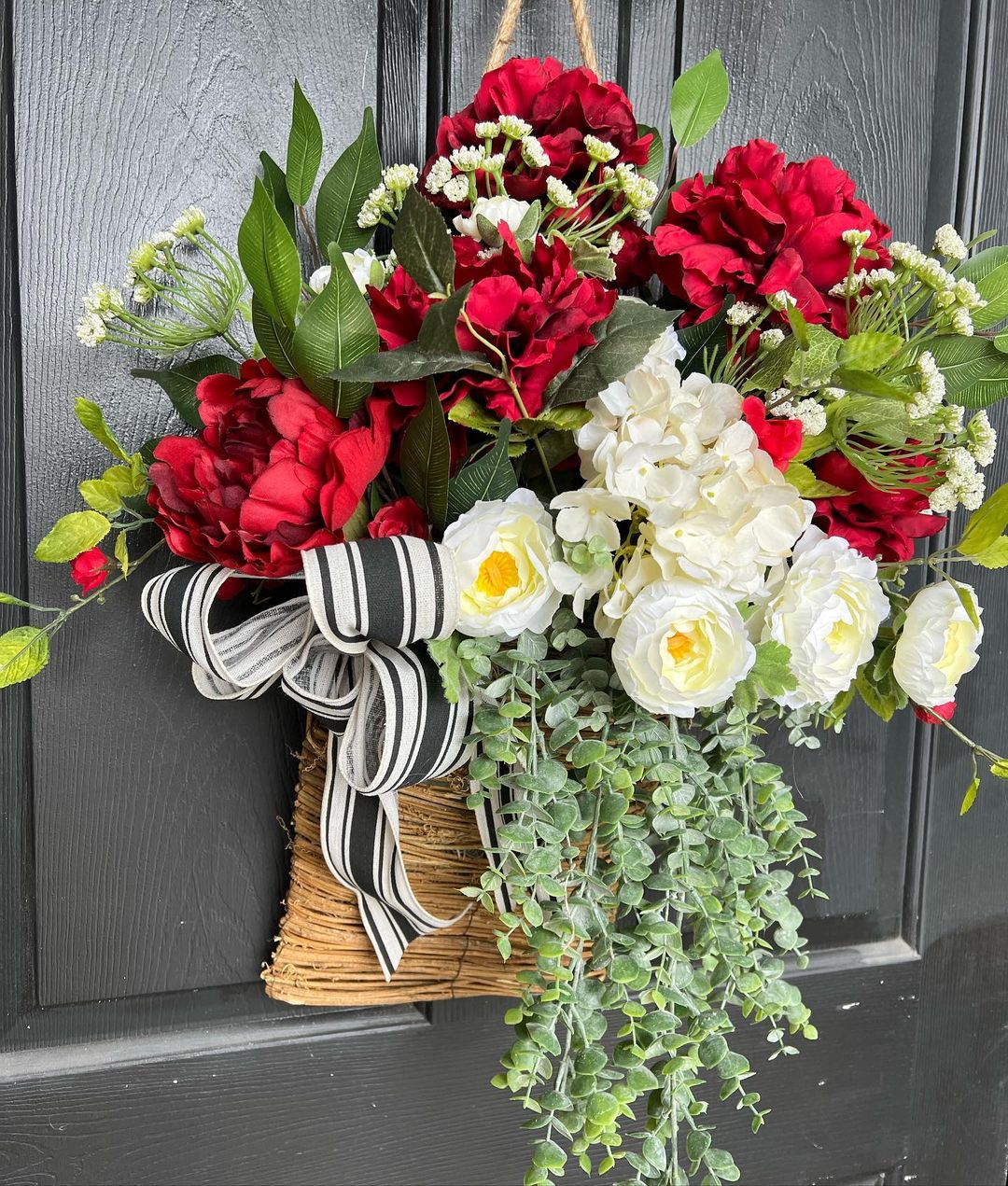 Bold Red and White Floral Door Basket