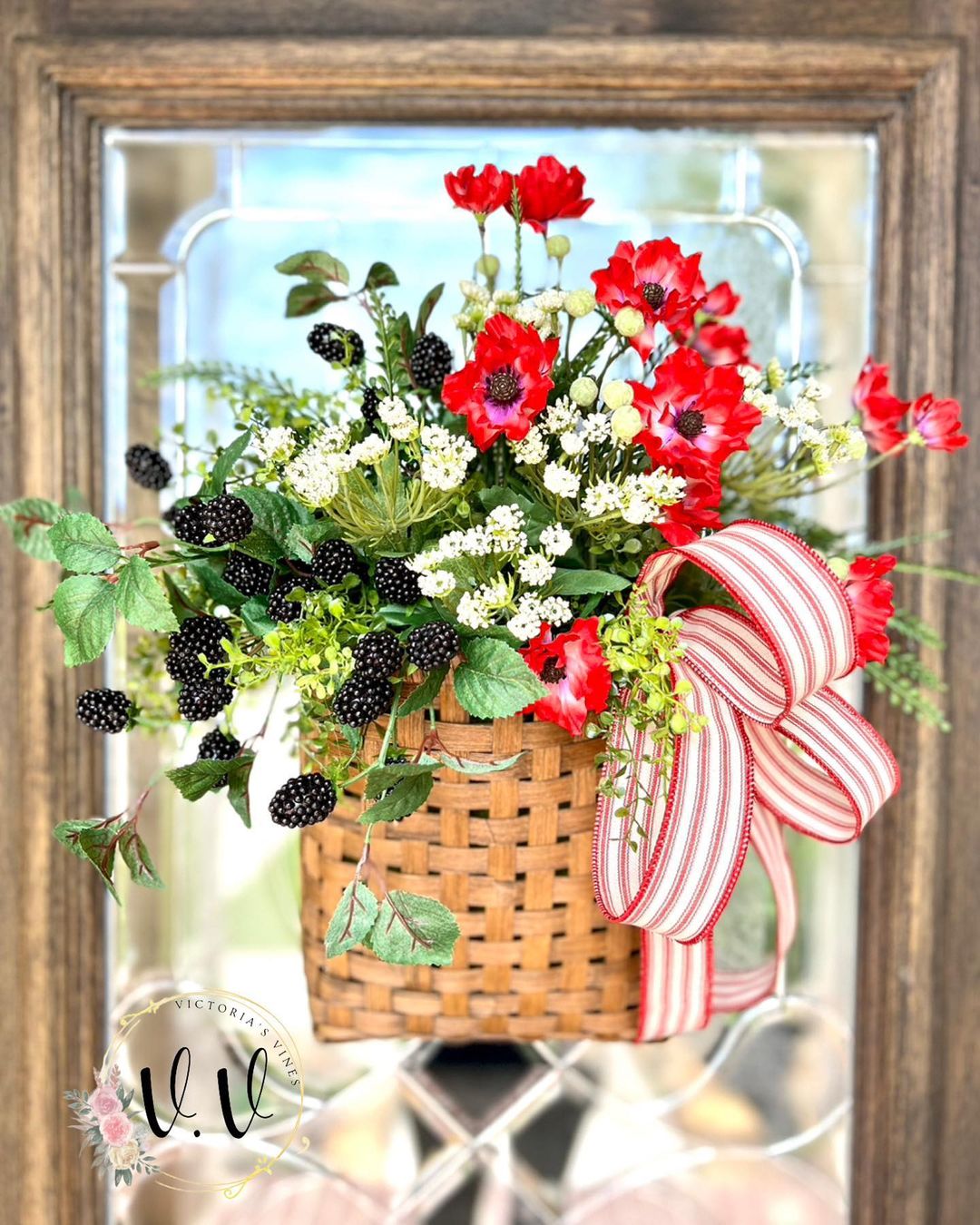 Rustic Berry and Wildflower Door Basket