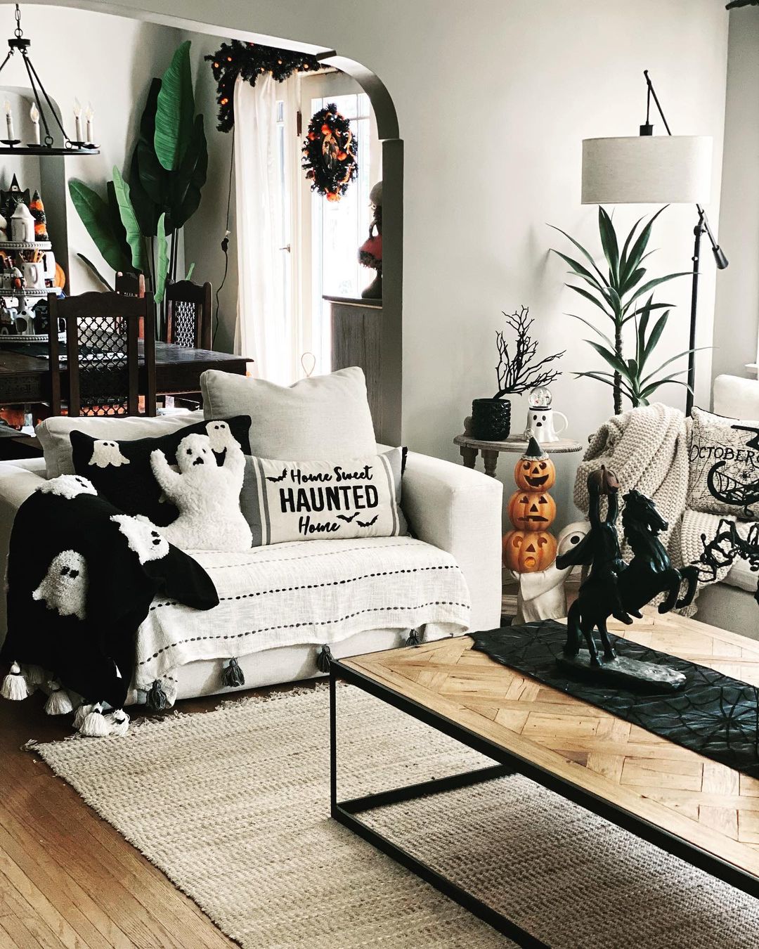 Cozy Halloween Living Room with Ghost Decor