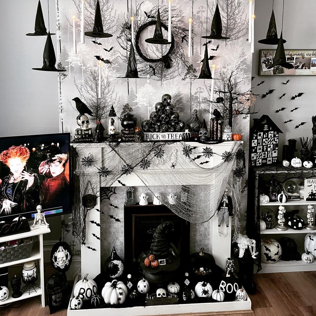 Dramatic Halloween Living Room with Witch Decor
