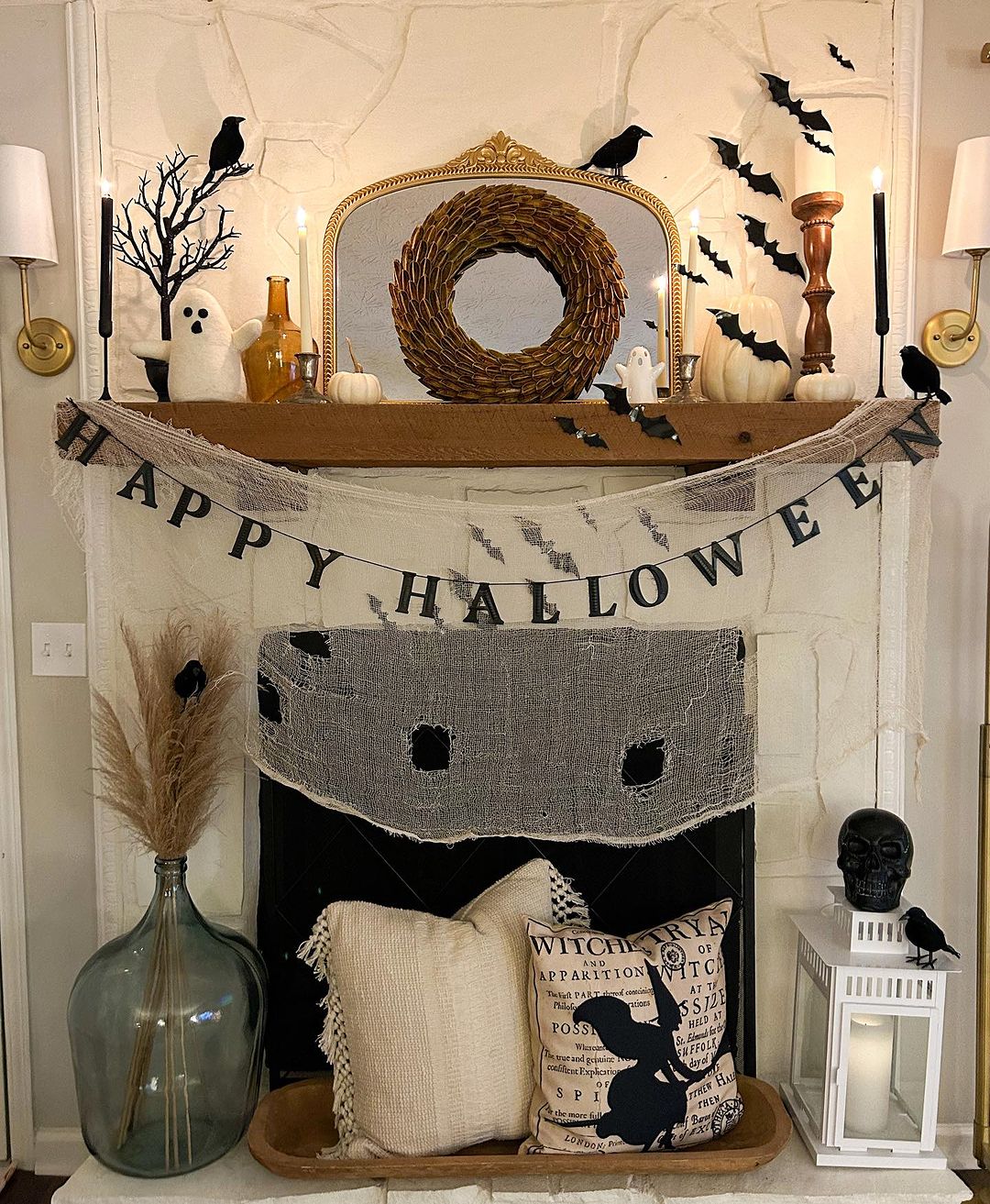 Charming Halloween Fireplace with Simple Decor
