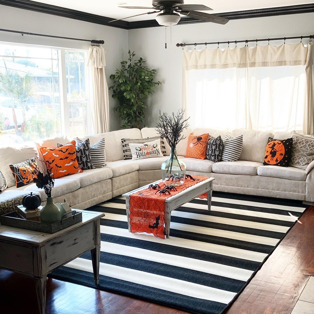 Vibrant Halloween Living Room with Bold Accents