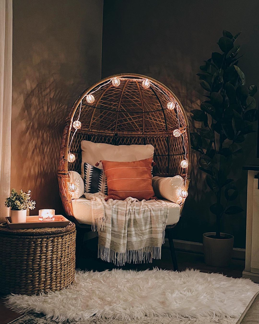Cozy Nighttime Egg Chair Sanctuary