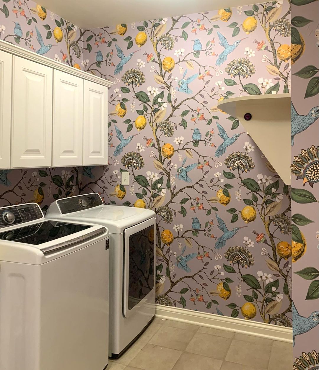 22. Whimsical Birds and Lemons for a Playful Laundry Room