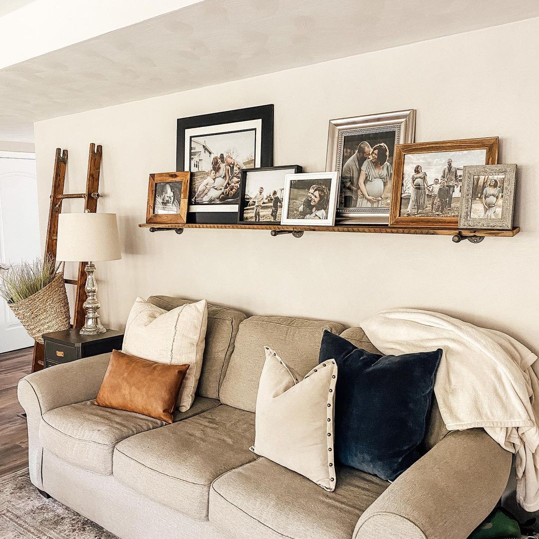 Charming Living Room with Family Photo Picture Ledge Display