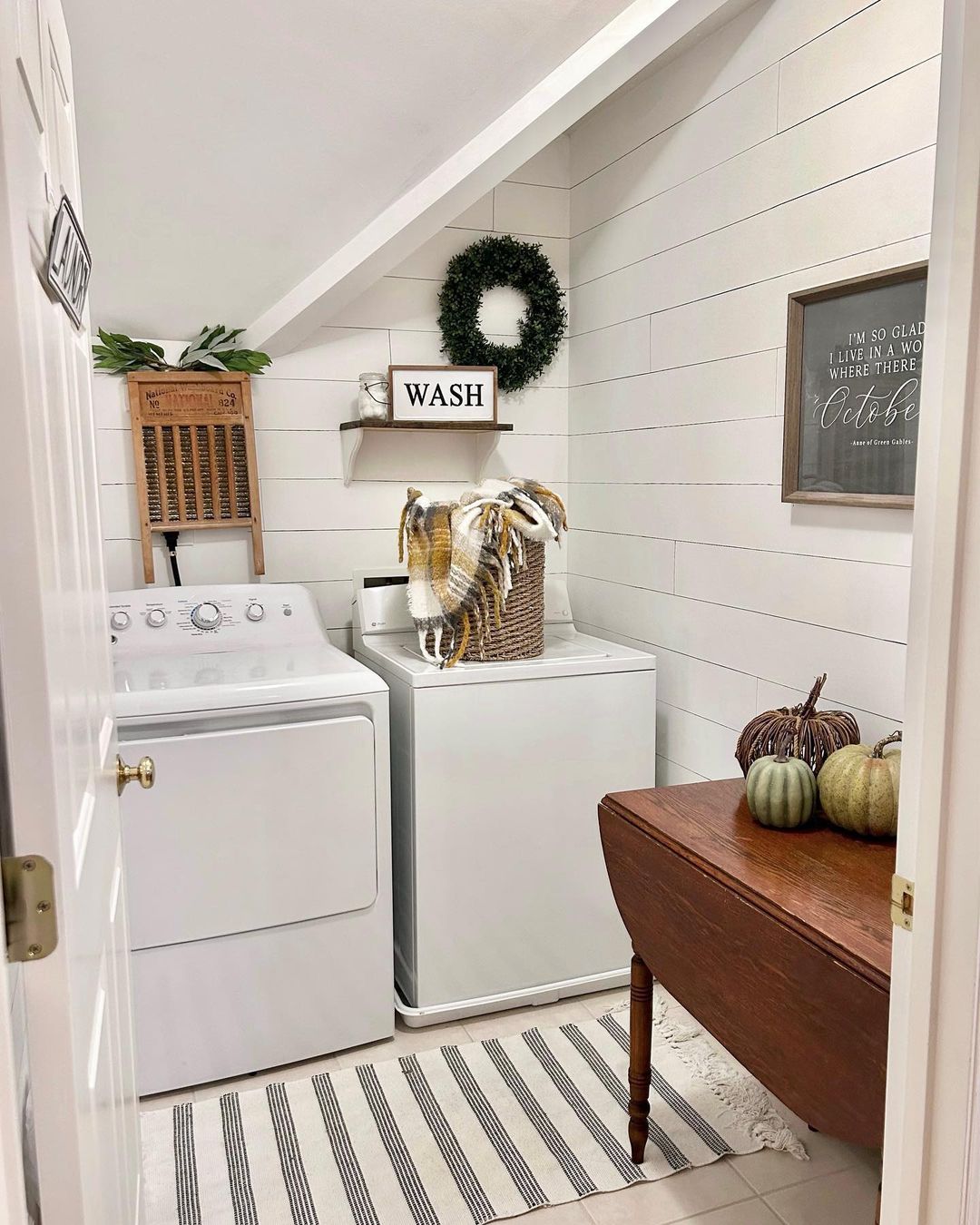 Make Use of Angled Ceilings in a Shiplap Laundry Room