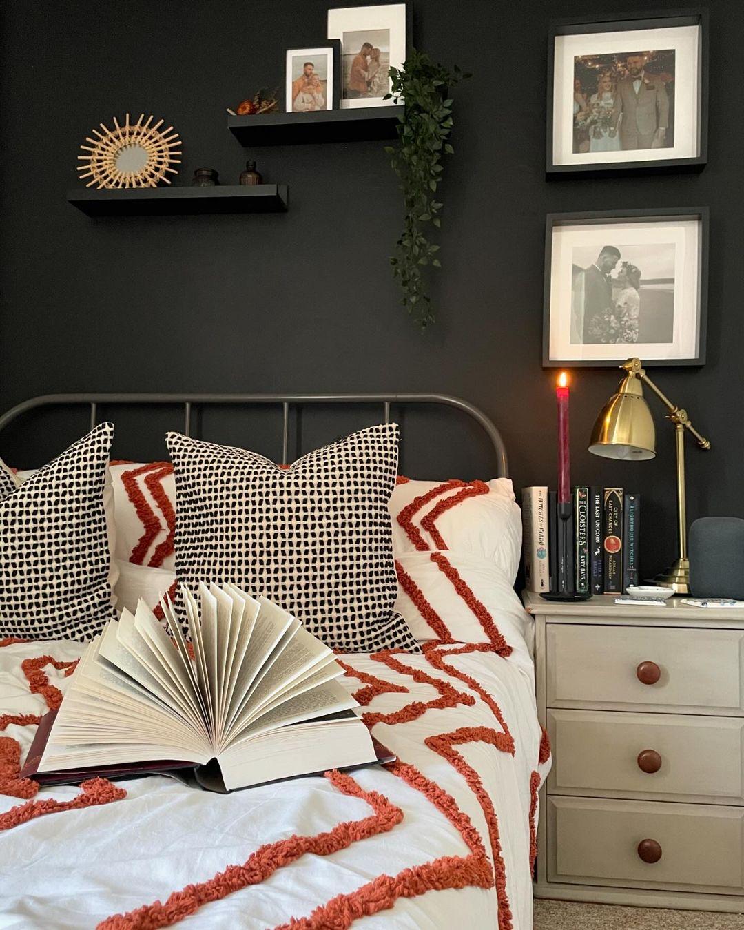 Cozy Bedroom with Bold Dark Wall