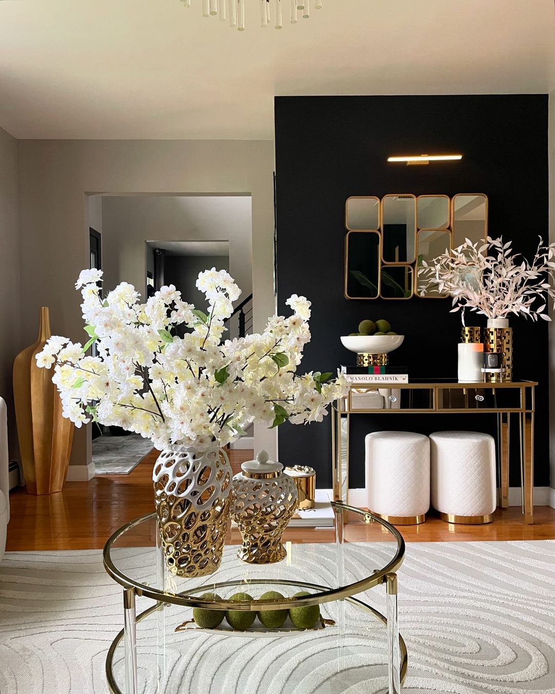 Elegant Living Room with Striking Black Accent