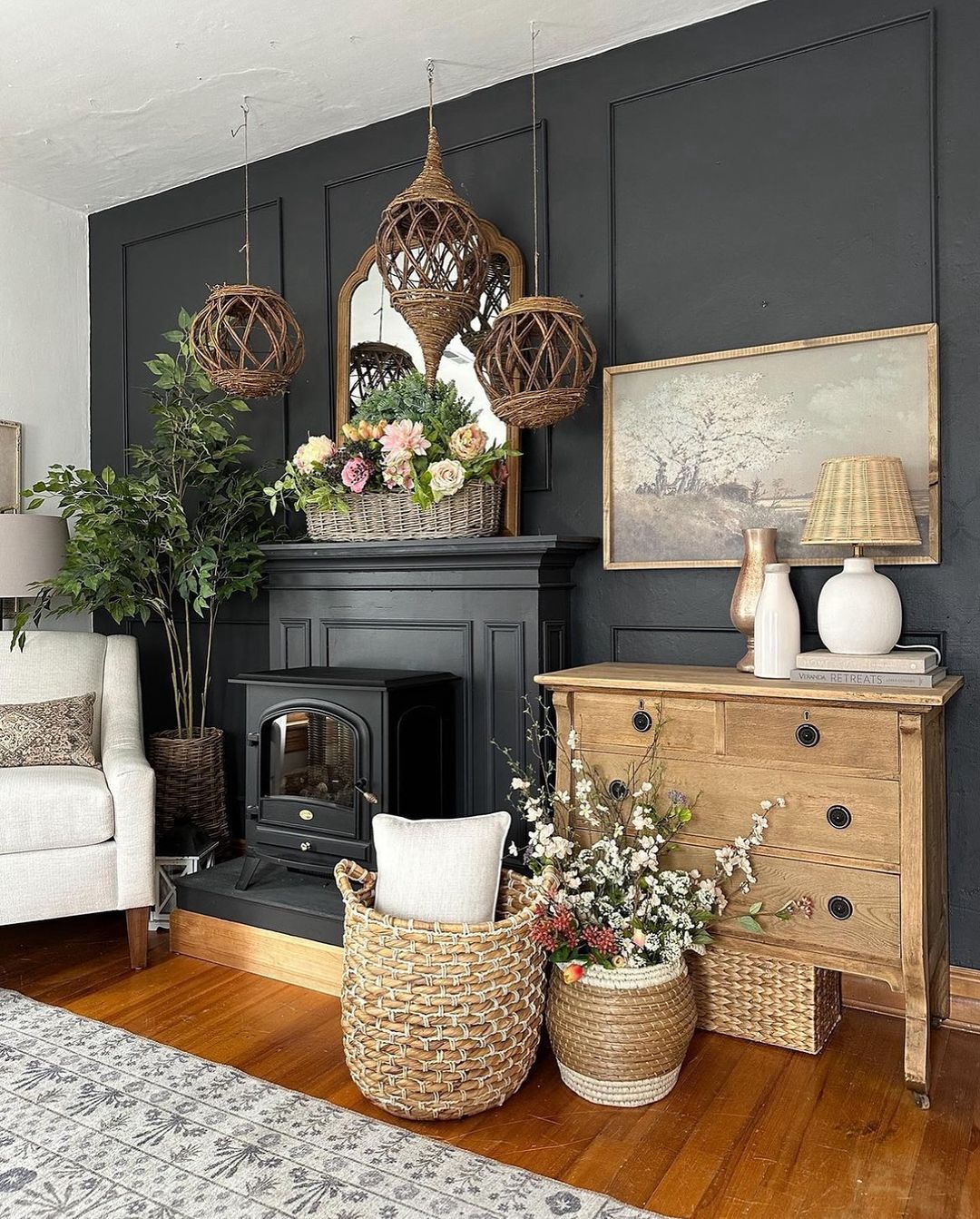 Cozy and Inviting Black Accent Wall Living Room