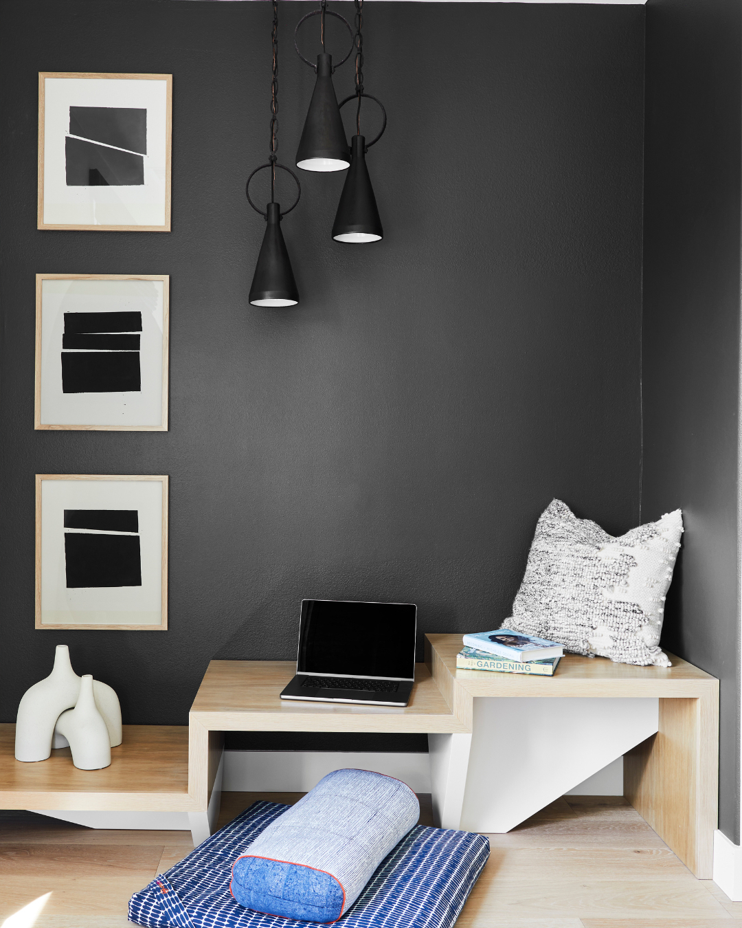 Cozy Reading Nook with Black Wall