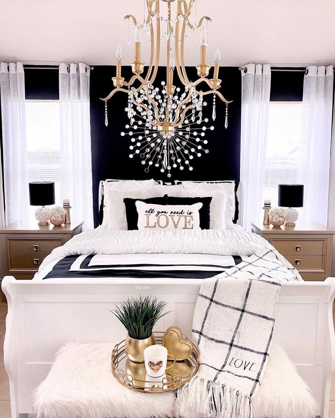 Glamorous Bedroom with Elegant Black Wall