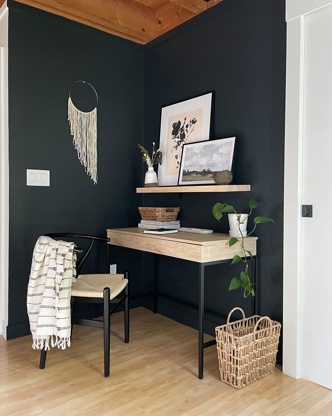 Tranquil Home Office with Deep Black Wall