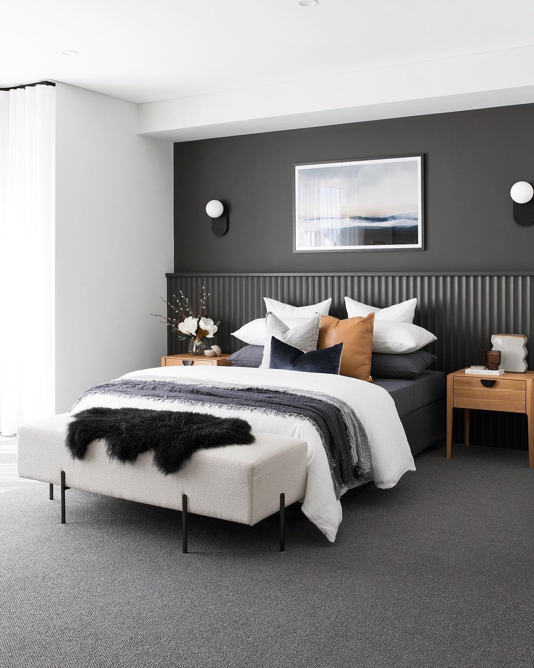 Modern Bedroom with Dramatic Black Feature Wall