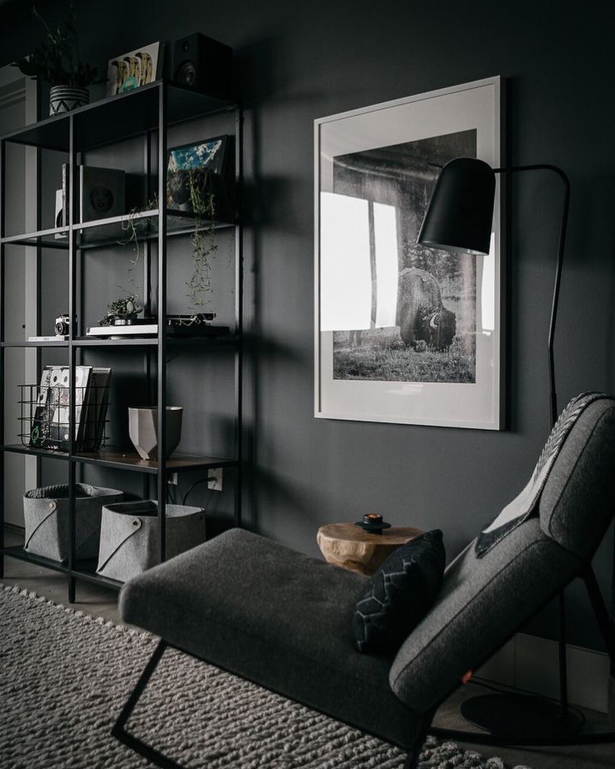 Cozy Reading Corner with Moody Black Wall