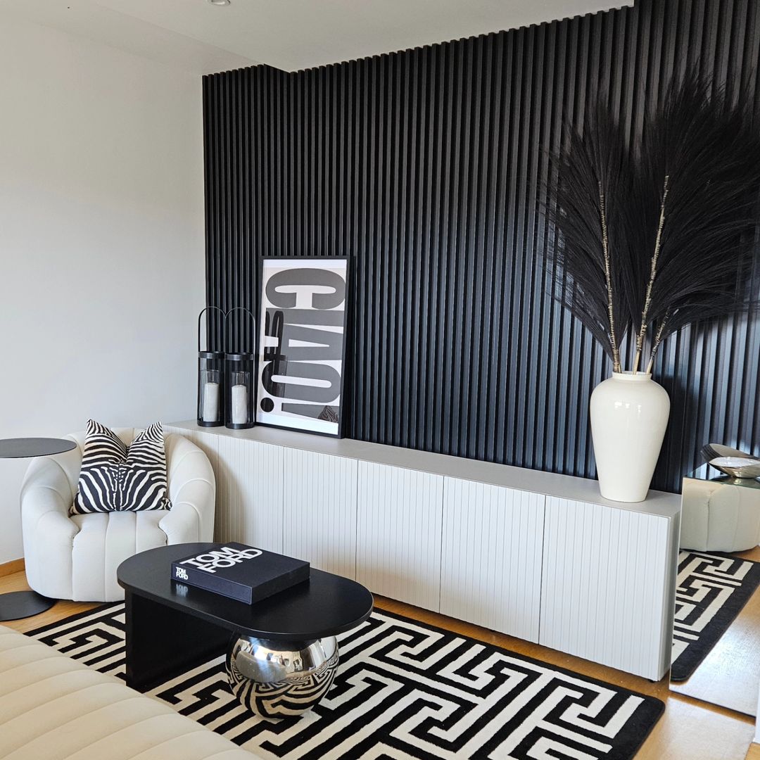 Chic Living Room with Textured Black Wall