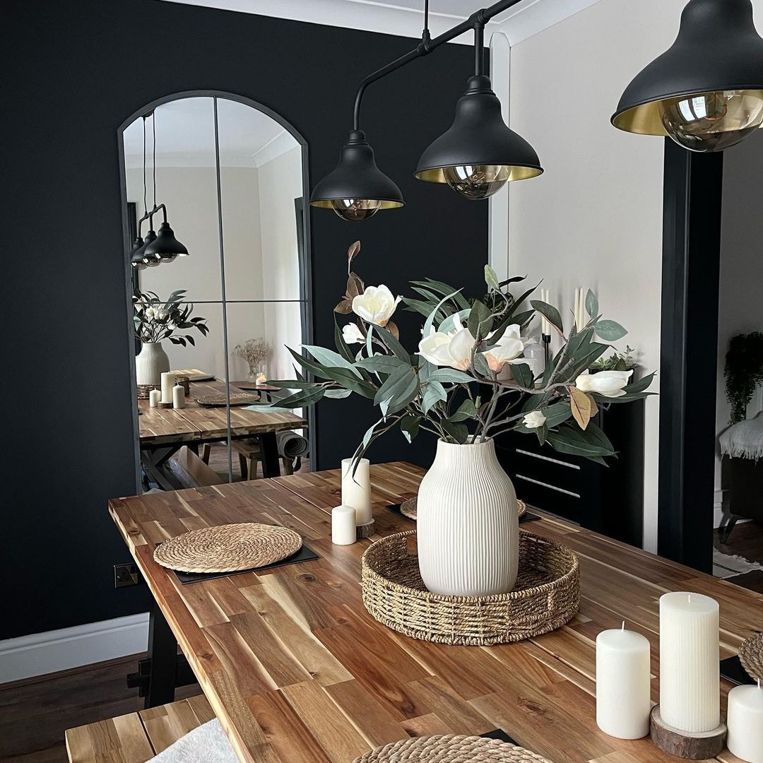 Modern Dining Room with Arched Windowpane Mirror