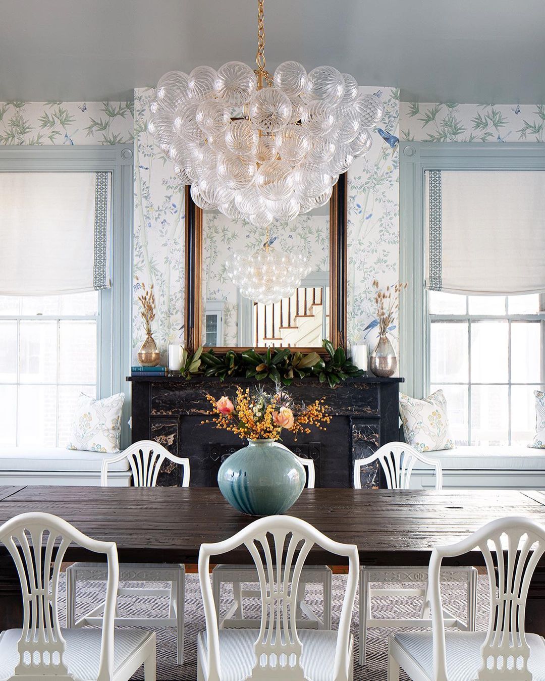 Elegant Dining Room with Ornate Mirror