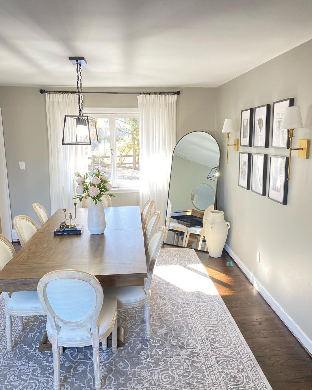 Bright Dining Room with Leaning Mirror