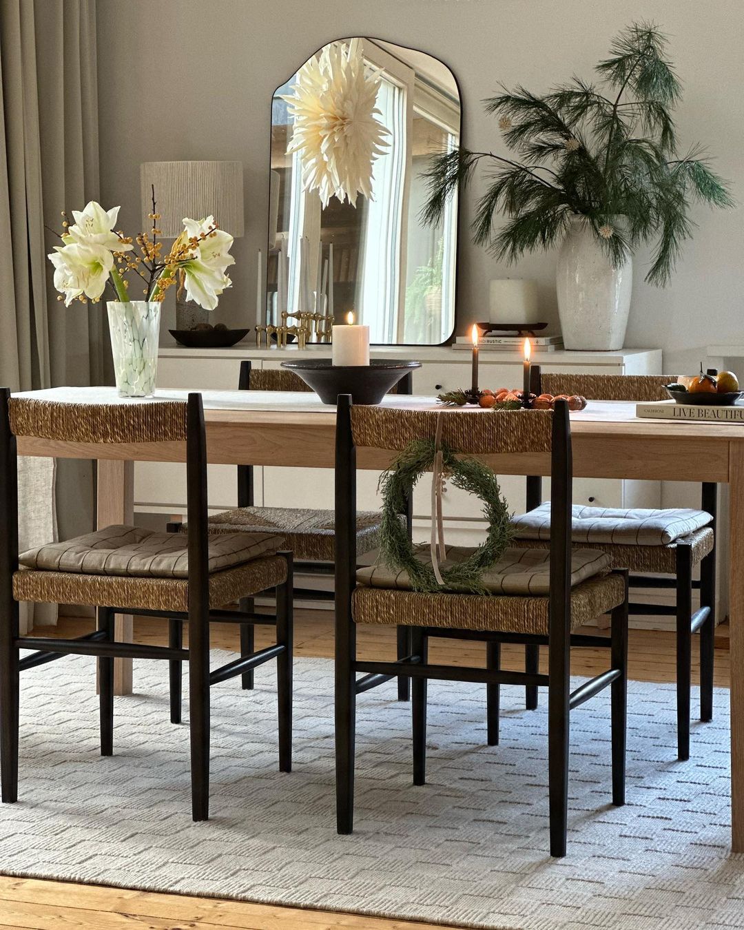 Sophisticated Dining Room with Asymmetrical Mirror