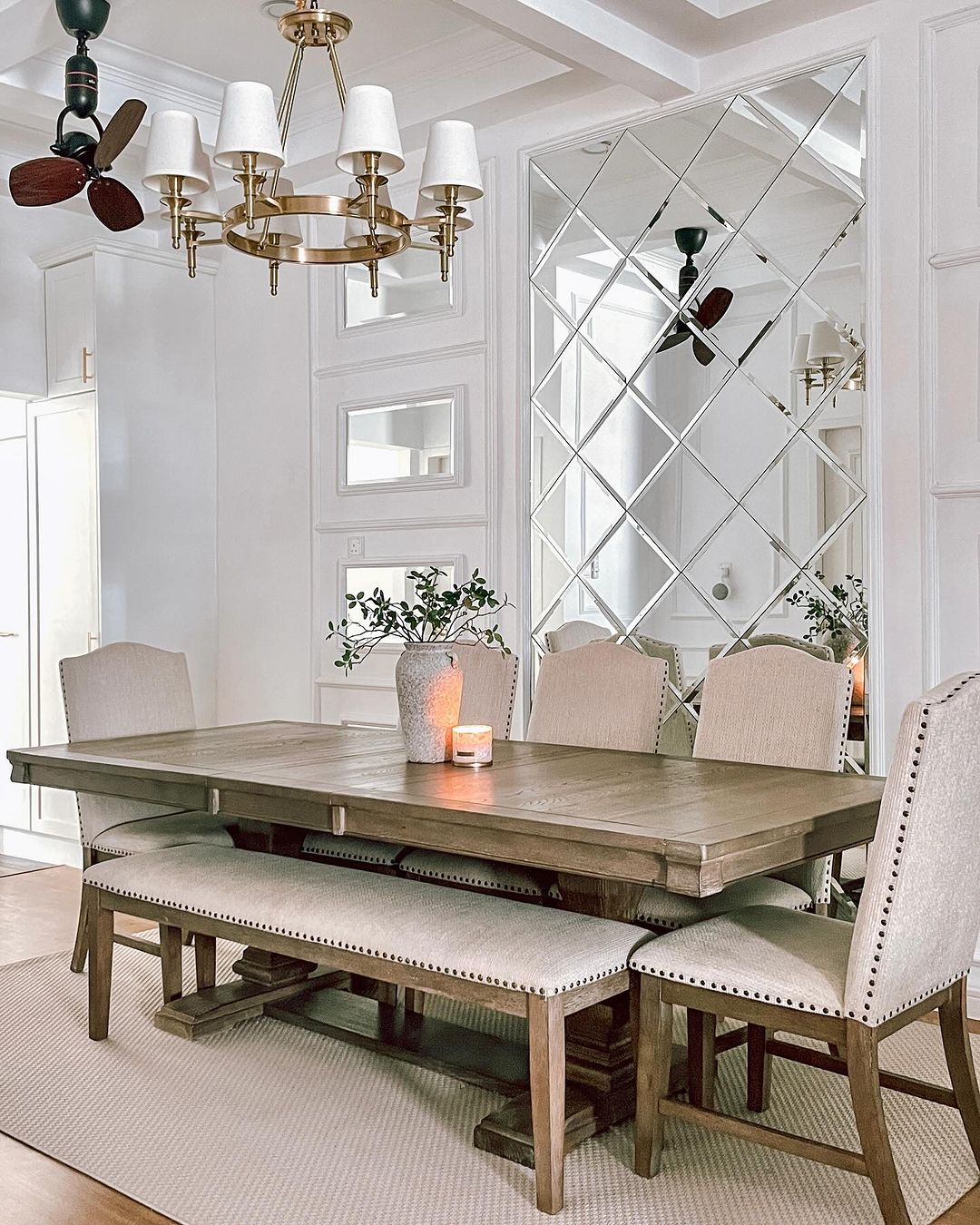 Elegant Dining Room with Diamond Pattern Mirror