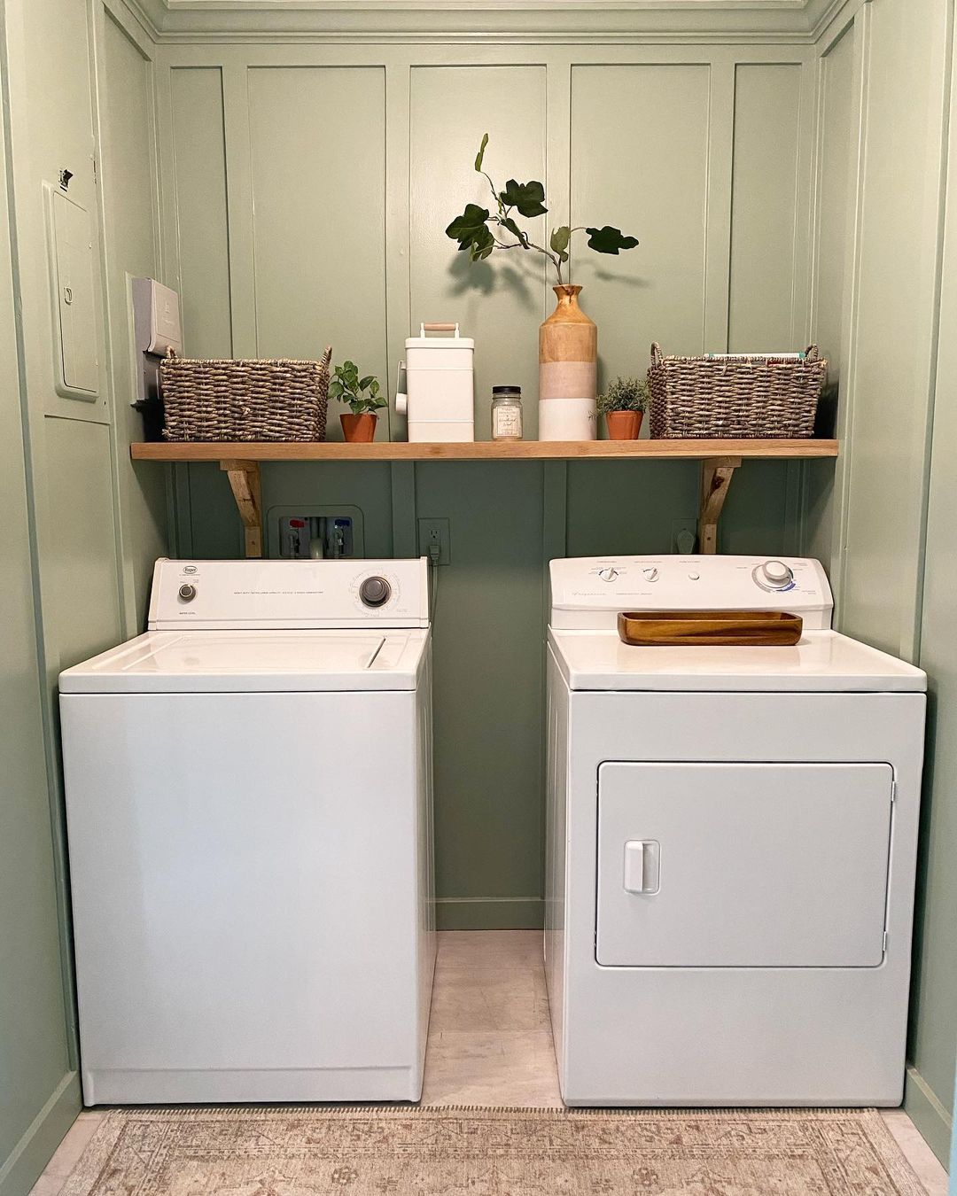 Cozy Laundry Room with Soft Green Accents