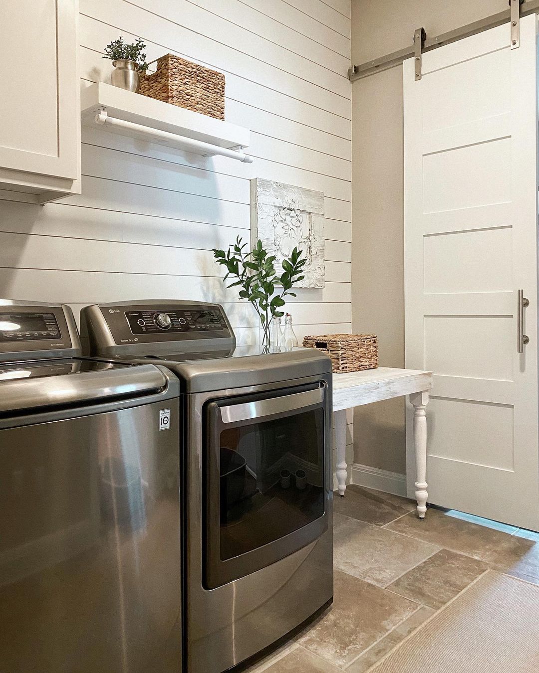 Farmhouse-Inspired Laundry Room with Shiplap Walls