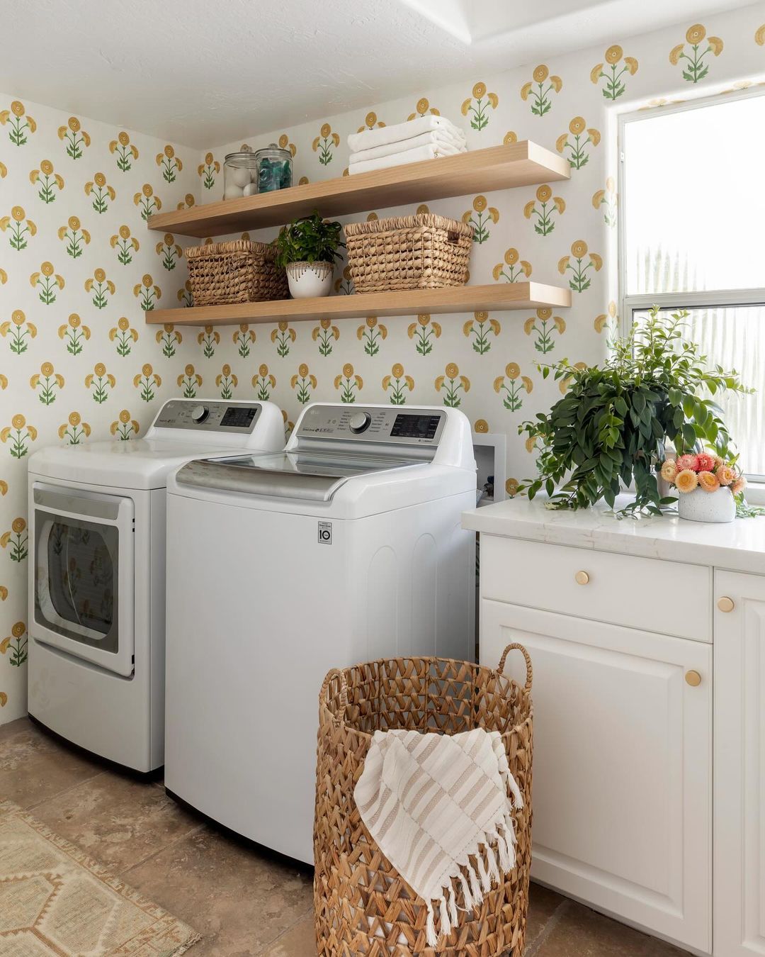 Bright and Cheerful Laundry Room with Open Shelving