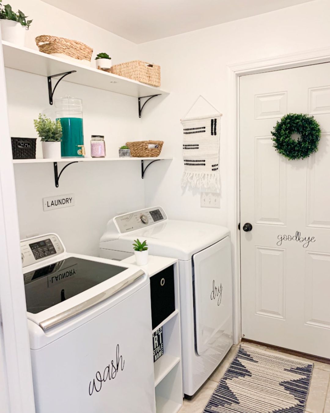 Simple and Organized Laundry Room with Wall-Mounted Shelves