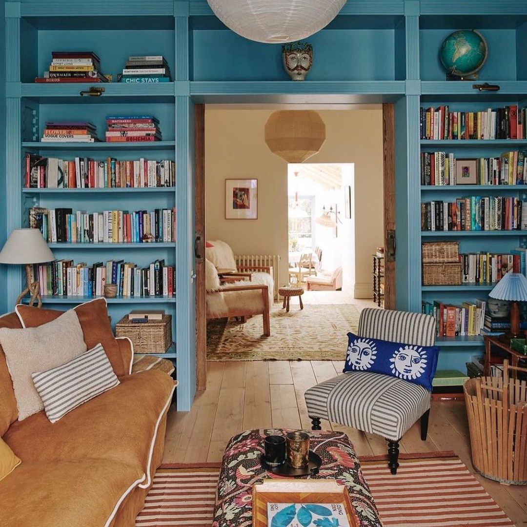 Vibrant Reading Room with Colorful Shelves