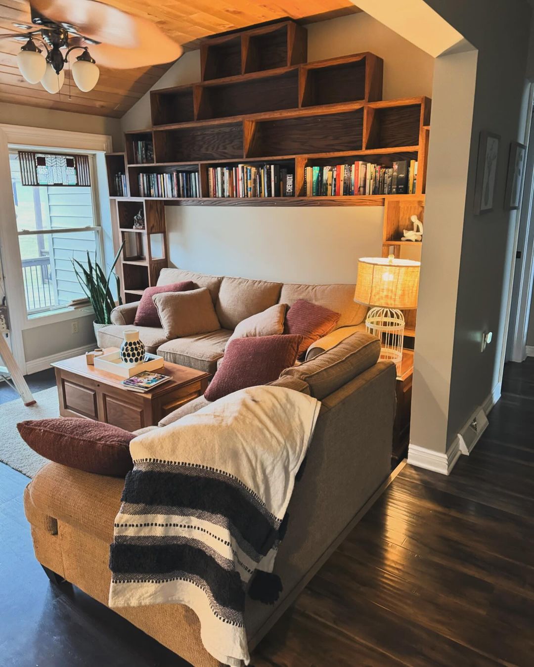 Cozy Reading Room with Custom Shelving