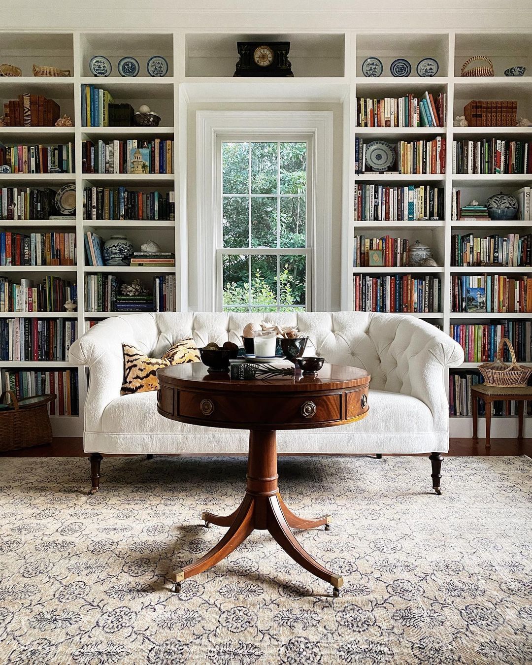 Elegant Reading Room with Symmetrical Bookshelves