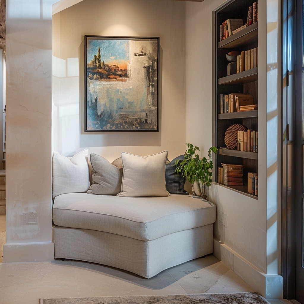 Elegant Reading Alcove with Art and Greenery