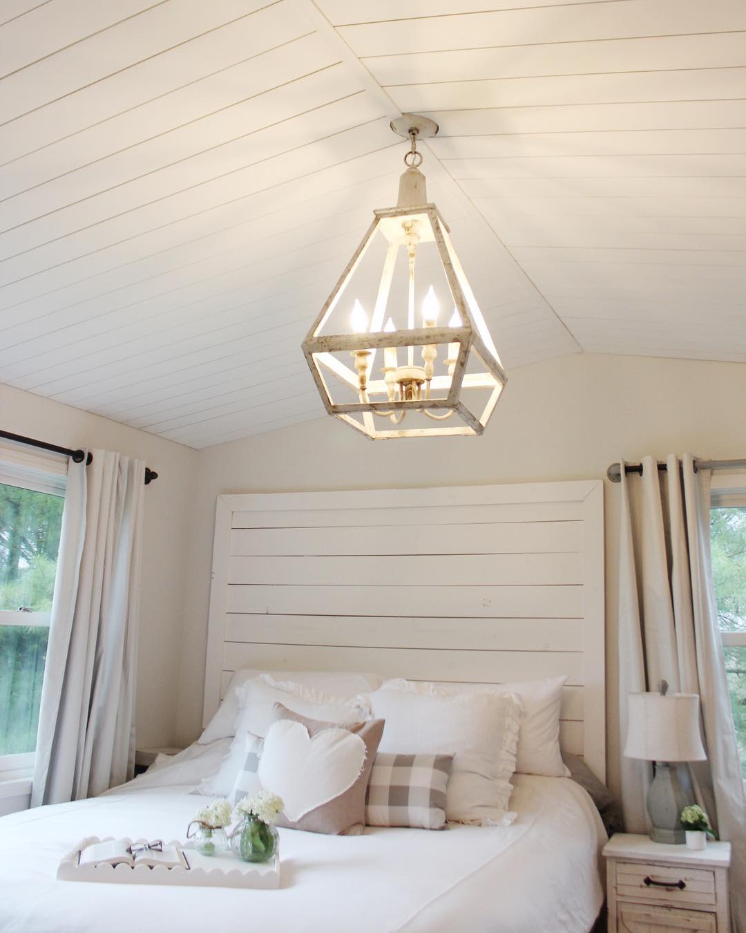 Serene Shiplap Headboard with Rustic Lightin