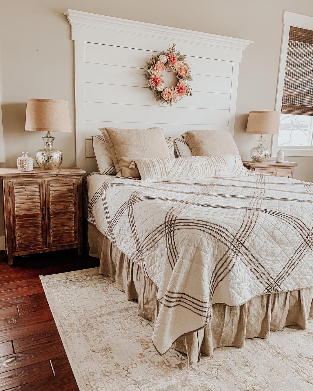 Rustic Shiplap Headboard with Floral Accents