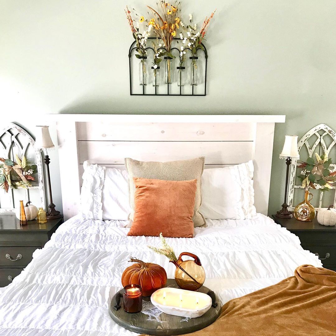 Rustic Shiplap Headboard with Autumn Decor