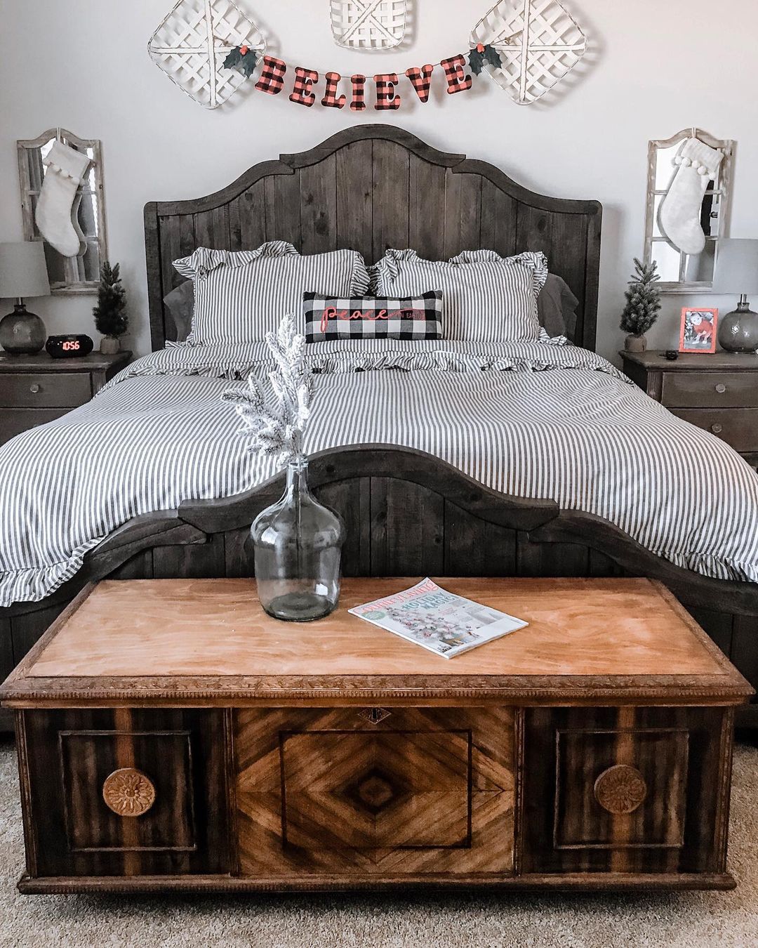 Rustic Holiday Shiplap Headboard with Festive Decor