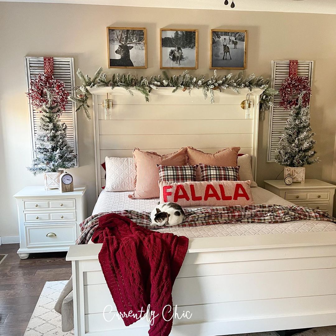 Festive Shiplap Headboard with Holiday Decor