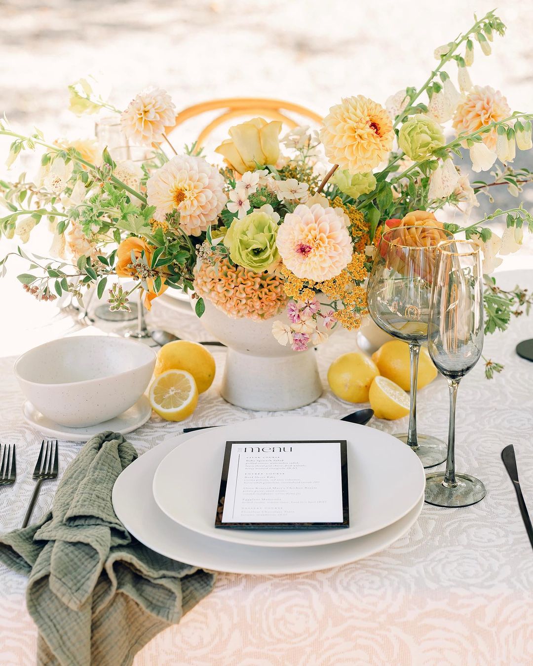 Sophisticated Summer Table Decor with Citrus and Pastel Florals