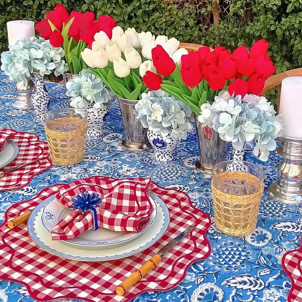 Patriotic Summer Table Decor with Red, White, and Blue