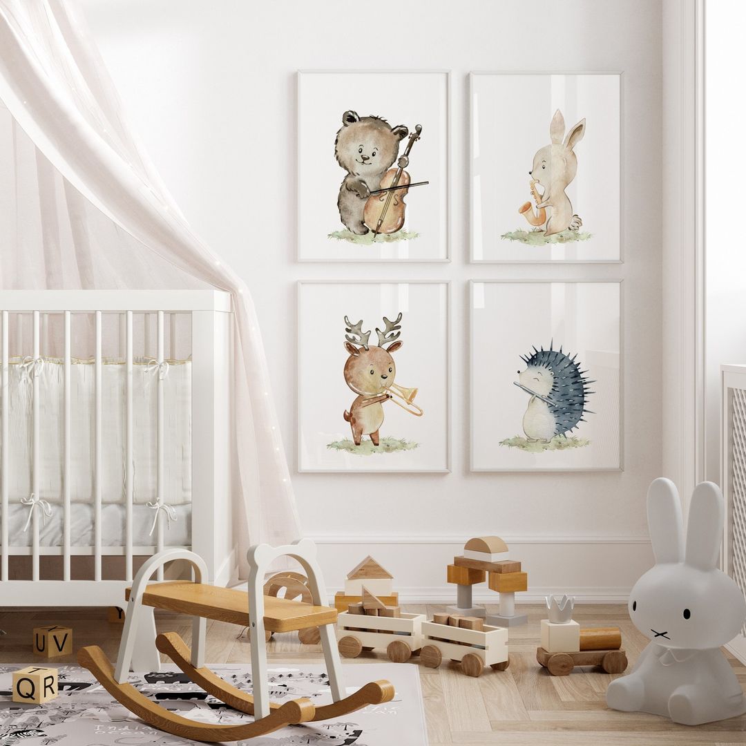 Enhance Nursery Charm with Musical Woodland Animals Art