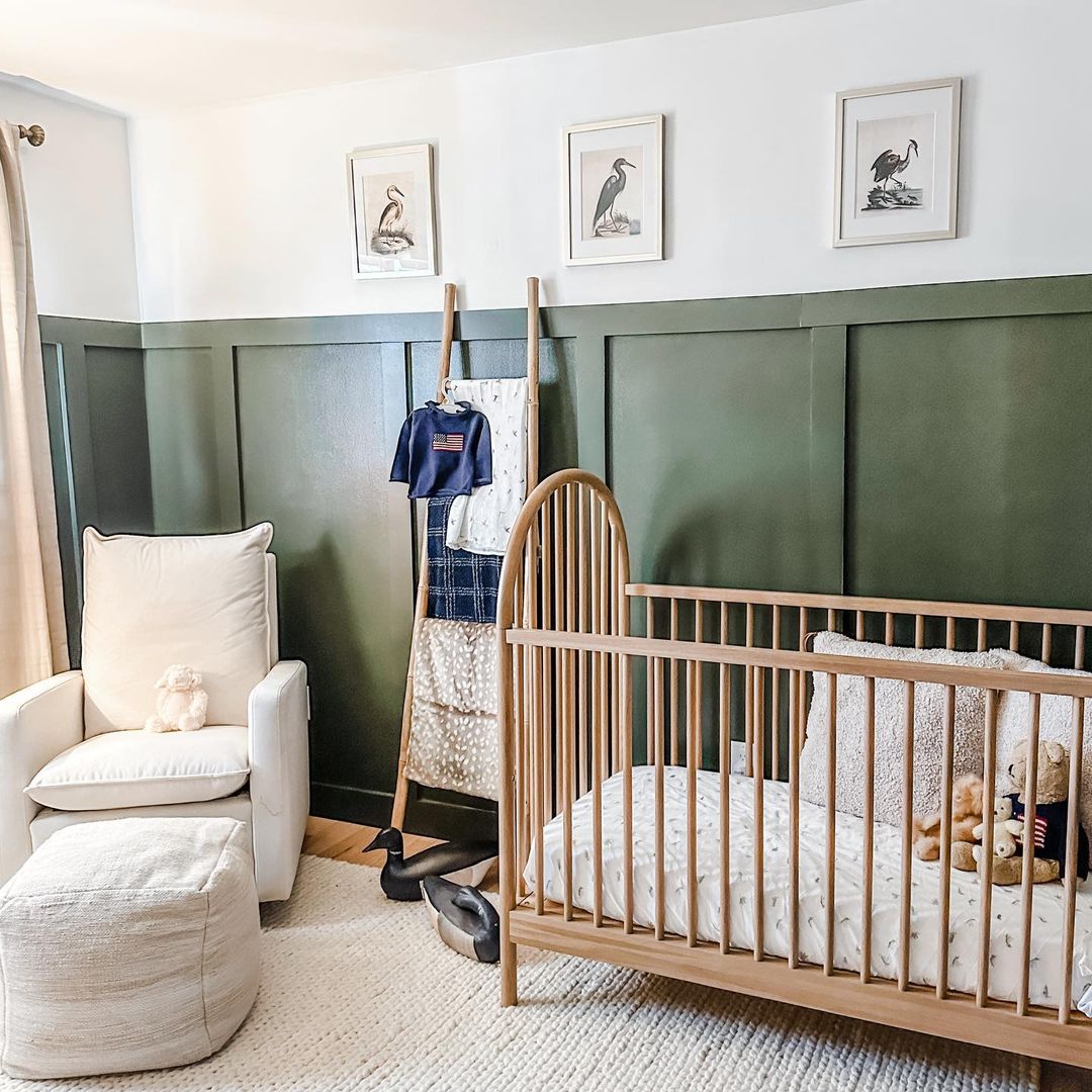 Elevate Woodland Nursery Style with Deep Green Accent Walls