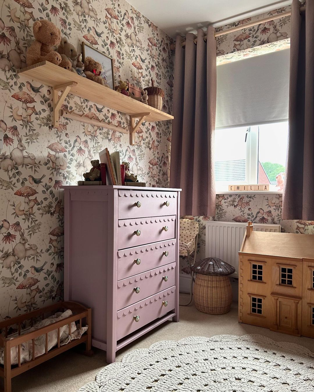 Enhance Your Woodland Nursery with Floral Wallpaper and Soft Hues