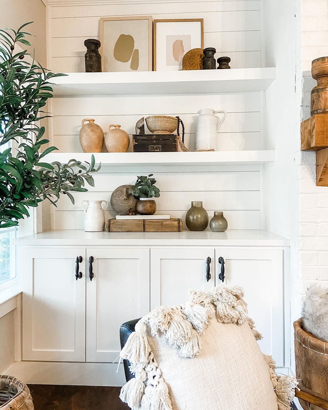 Rustic and Earthy Living Room Wall Shelves