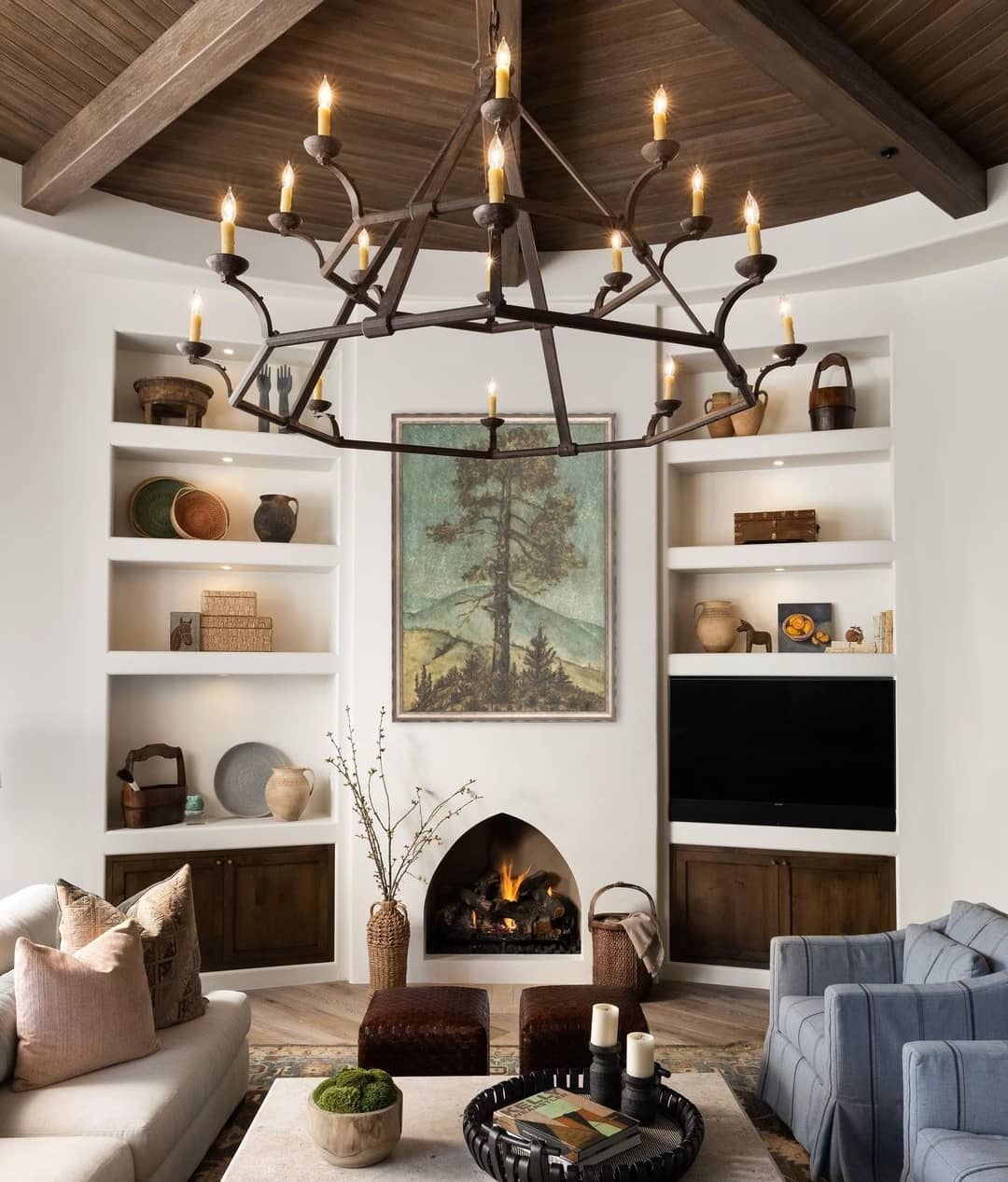 Rustic and Inviting Living Room Wall Shelves