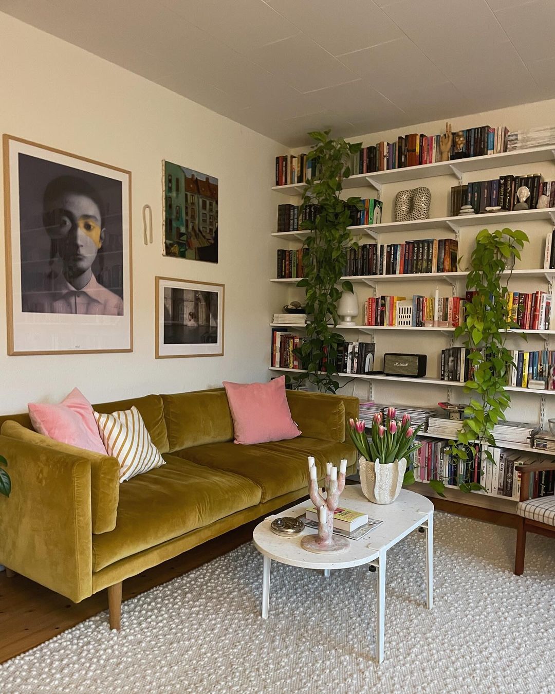 Cozy and Literary Living Room Wall Shelves